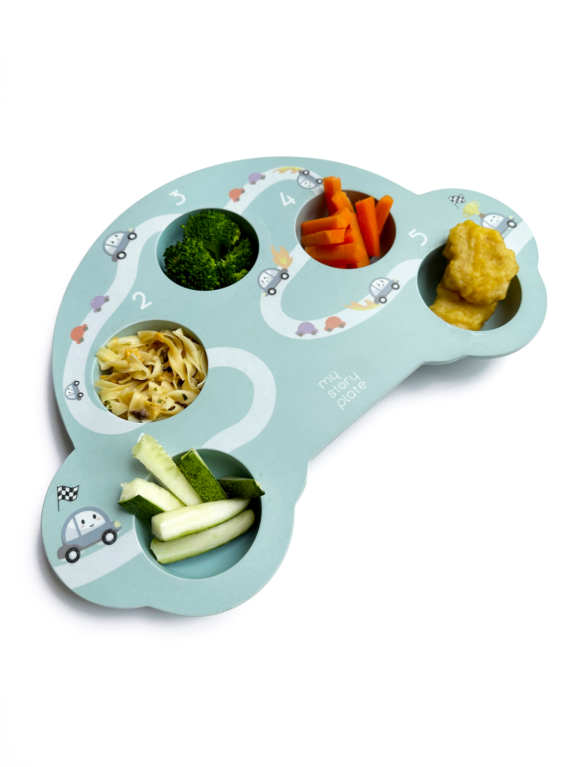 Numbered pods from 1 to 5 to guide kids to eat continuously to finish a meal.