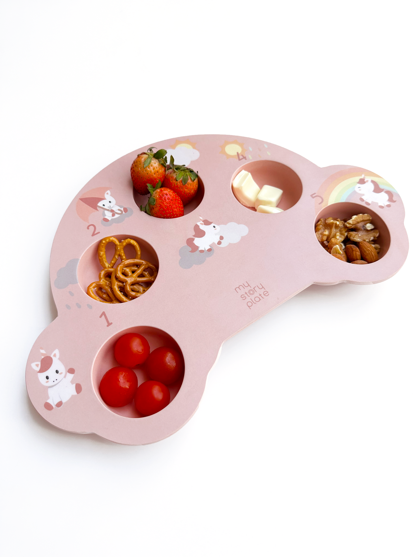 Numbered pods from 1 to 5 to guide kids to eat continuously to finish a meal.