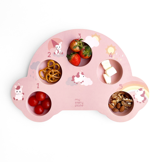 Eco-friendly plate to help toddlers eat independently.