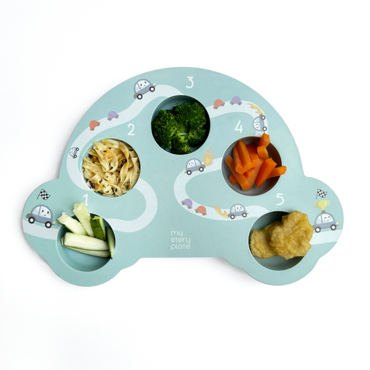 Eco-friendly plate to help toddlers eat independently.